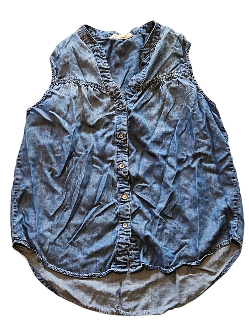 Sleeveless Denim Button-Front Womens Tank Top - Blue Chamburay Western